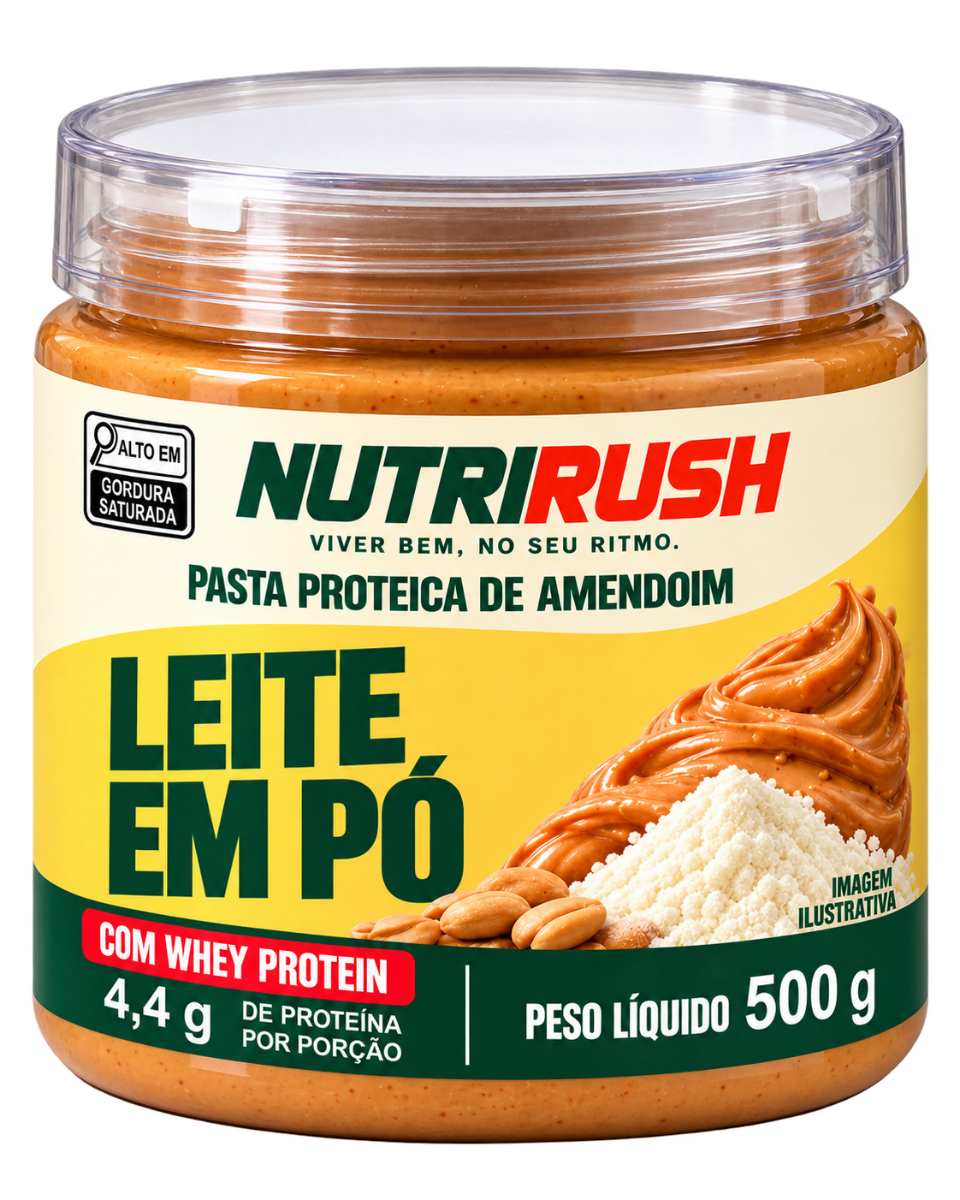 Pasta de amendoim com whey Leite em Pó, 500 g